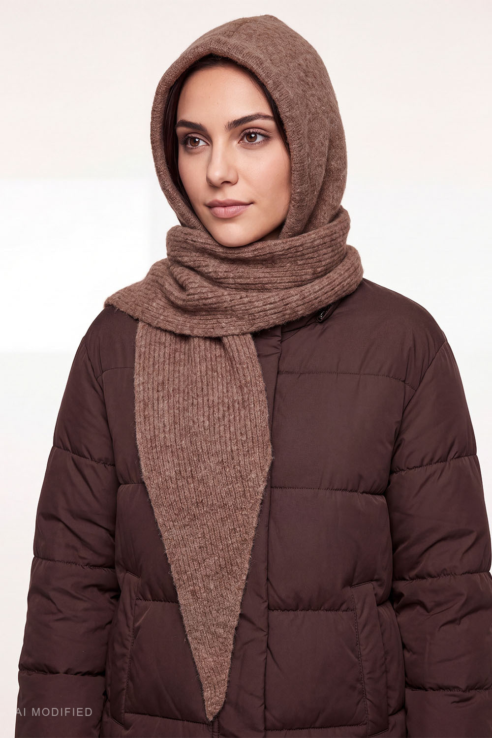 Vivisence Women Balaclava Front Tie Perfect Fit, brown