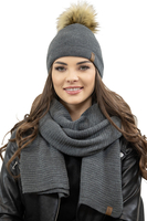 Vivisence Women's Pom Pom Winter Hat Warm Yarn Antistatic 7041, dark grey