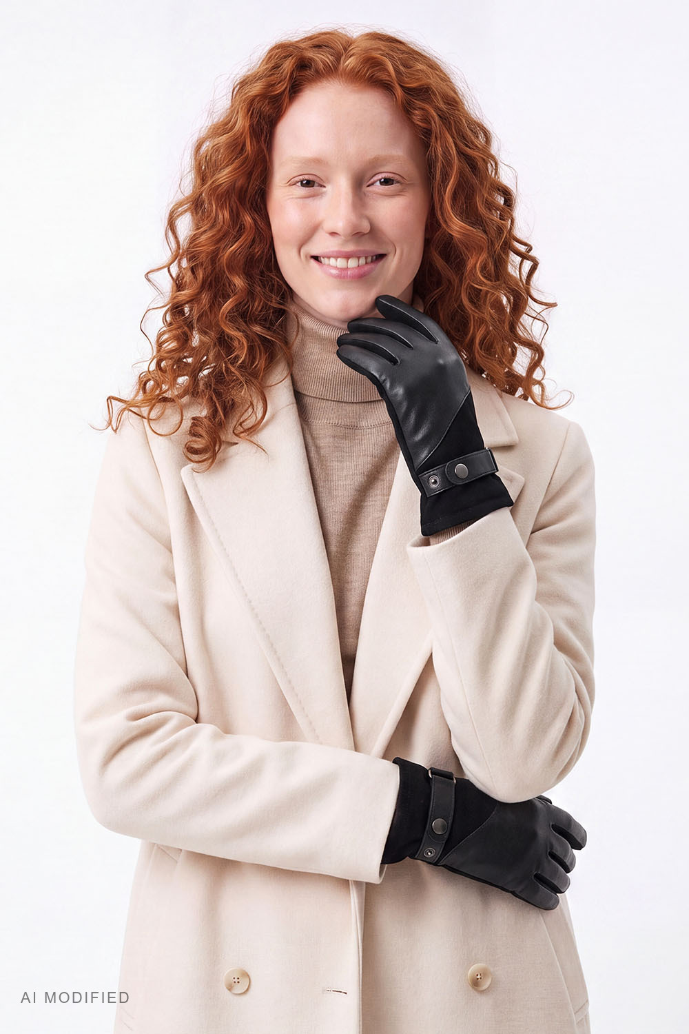 Vivisence Knitted Women's Gloves Wool Blend Leather Trim, black