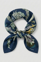 Vivisence Women Silk Scarf Floral Design 90 x 90 cm Hand Rolled Edges For Versatile Styling, navy blue/green