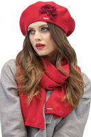 Vivisence Damen Baskenmütze Garn mit Blumenapplikation Ideal für Wintertage 7036, rot