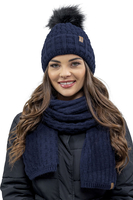 Vivisence Stylish Women's Winter Set Hat With Pompom And Warm Fleece Lining Paired With Classic Matching Scarf Made From Soft And Warm Fabric Perfect For Cold Weather, dark blue