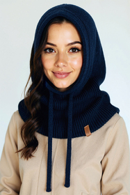 Vivisence Femme Cagoule Hiver Coton Doux Réglable Chaleur Quotidienne Confort, bleu foncé