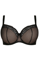 Vivisence Semi-Padded Bra Floral Lace Upper Cups Smooth Foam Bottom Cups Adjustable Wide Straps Supportive Wires Perfect for Gift Elegant Packaging, Black