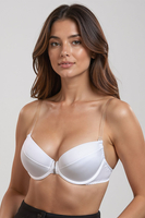 Vivisence Damen Push Up BH Rueckenfrei mit Frontverschluss Gepolsterte Cups Abnehmbare Transparente Traeger Fuer Abendkleider, weiß