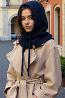 Vivisence Women Winter Hood Soft Cotton Knit Adjustable Drawcord Cozy Warmth, dark blue