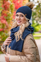 Vivisence Women's Pom Pom Winter Hat Warm Yarn Antistatic 7041, dark blue