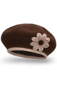 Vivisence Women's Winter Beret Autumn Warm With Floral Applique 7046, brown