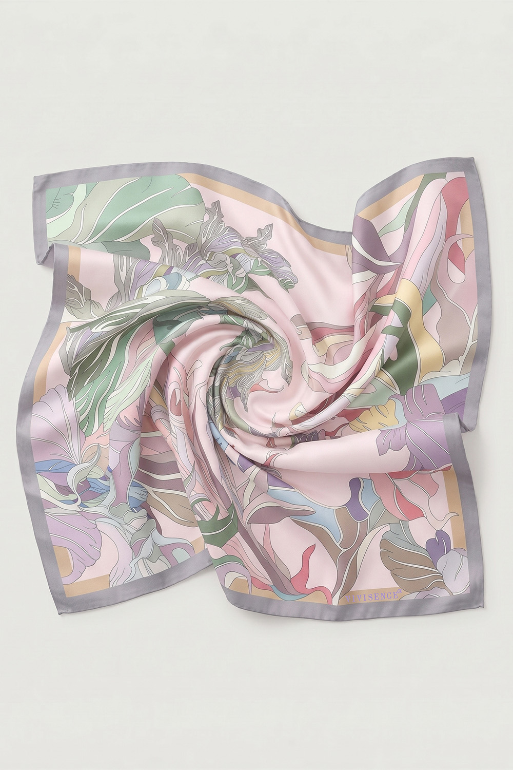 Vivisence Femme Foulard En Soie Carré Bords Roulottés Style Polyvalent, rose/violet