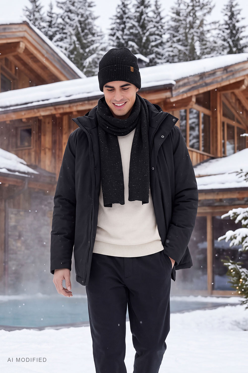 Vivisence Écharpe homme laine mérinos soie chaud élégant hiver, noir