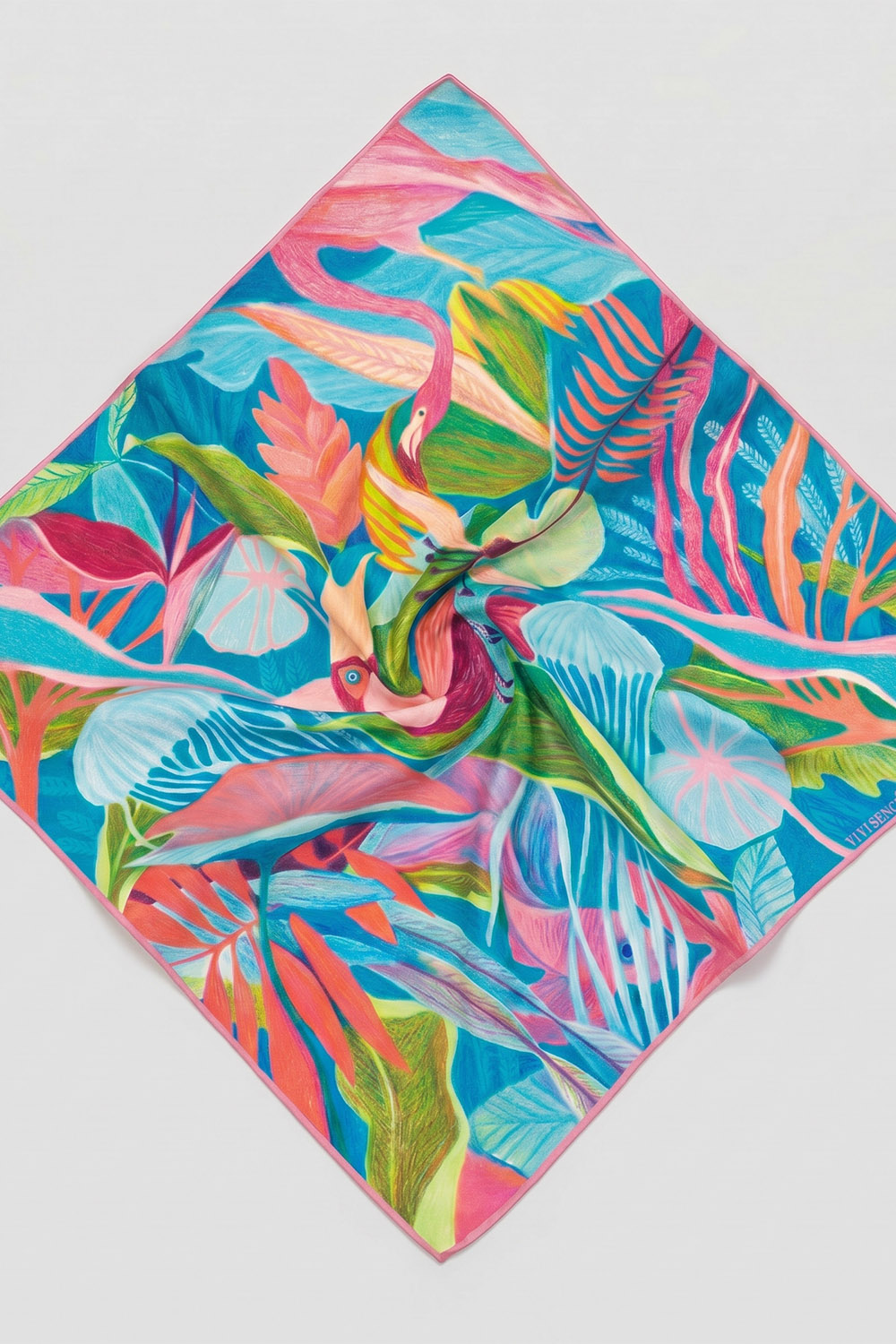 Vivisence Women Silk Neck Scarf Hand Rolled Edges Versatile Styling Lightweight, blue/pink