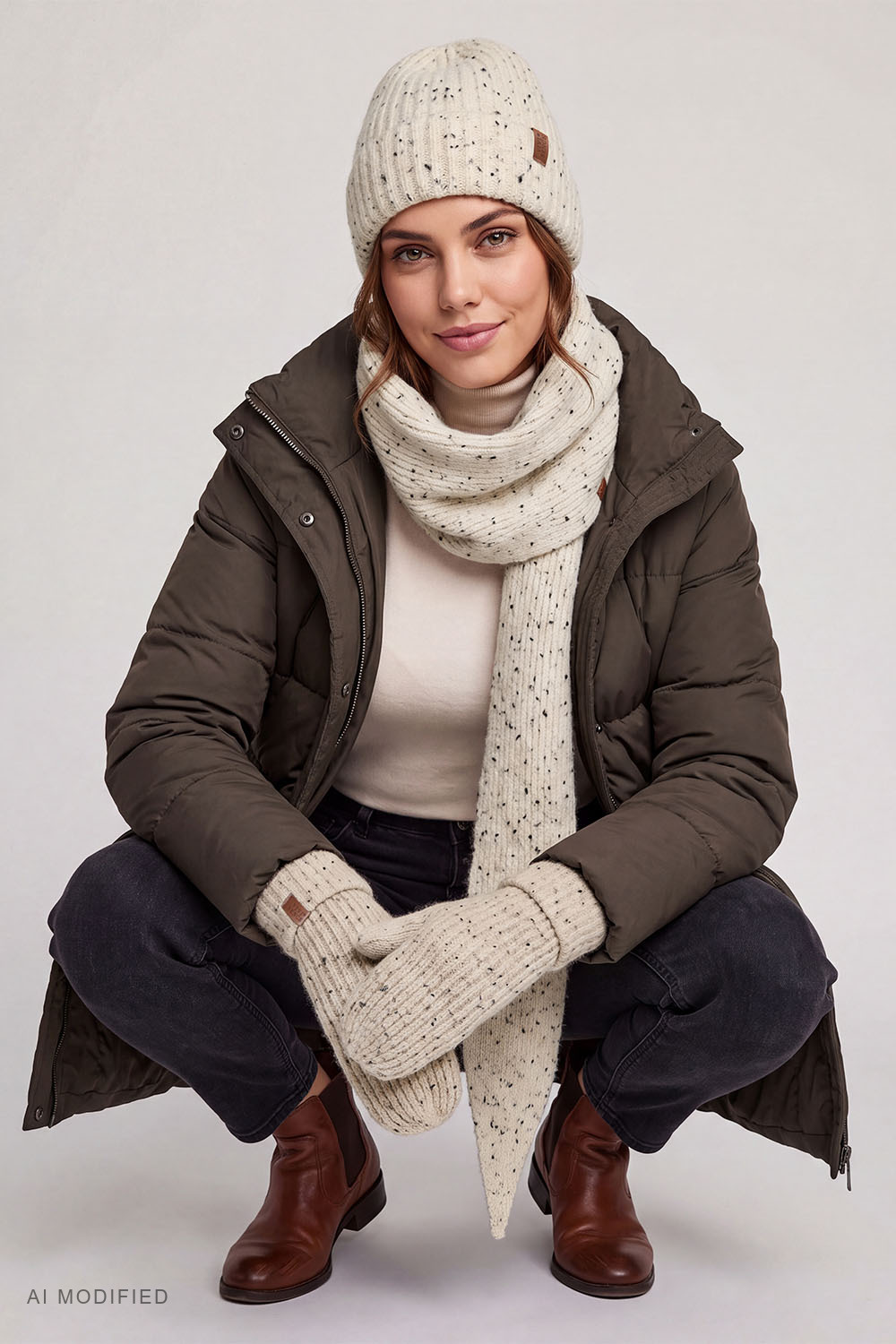 Vivisence women's ribbed beanie with turn-up soft warm hat, creamy