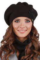 Vivisence Damen Baskenmütze Schal Set Wolle Blumenapplikation Warm Elegant 7007, schwarz
