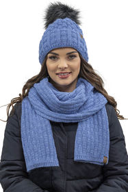 Vivisence Damen Mütze Bommel Warm Fleece Gefüttert Strick Winterstyle 7015, jeans
