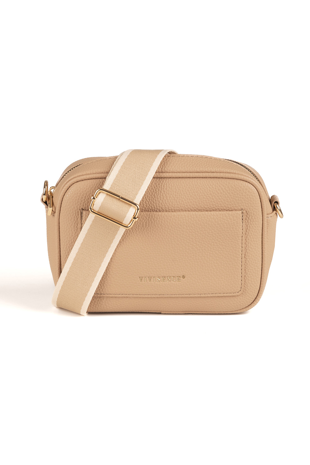 Vivisence Women's Crossbody Zipper Pocket Wide Adjustable Strap, beige
