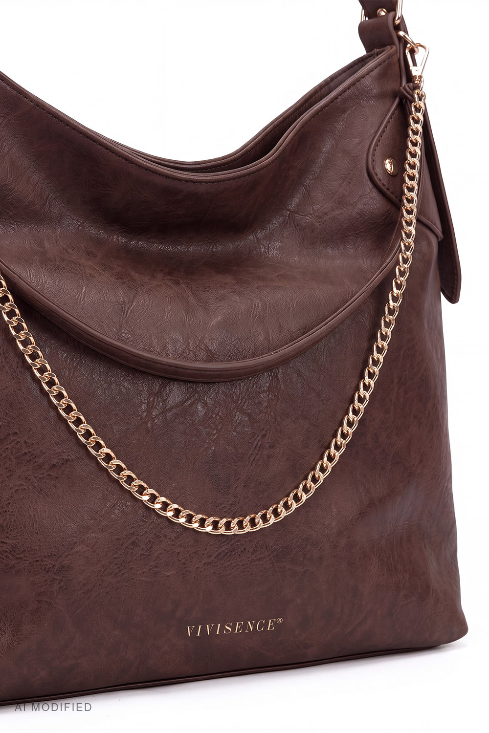 Vivisence Damen Hobo-Schultertasche aus Polyurethan mit Zierkette, dunkelbraun