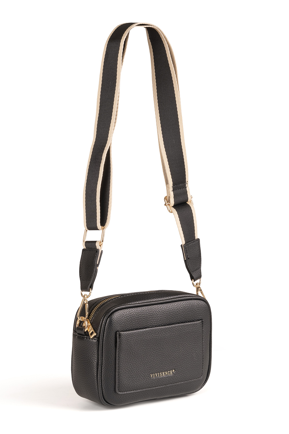 Vivisence Women's Crossbody Zipper Pocket Wide Adjustable Strap, black