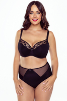 Vivisence Women's Demi Padded Bra Embroidered Mesh Microfibre Underwired Side Boning Adjustable Straps, black