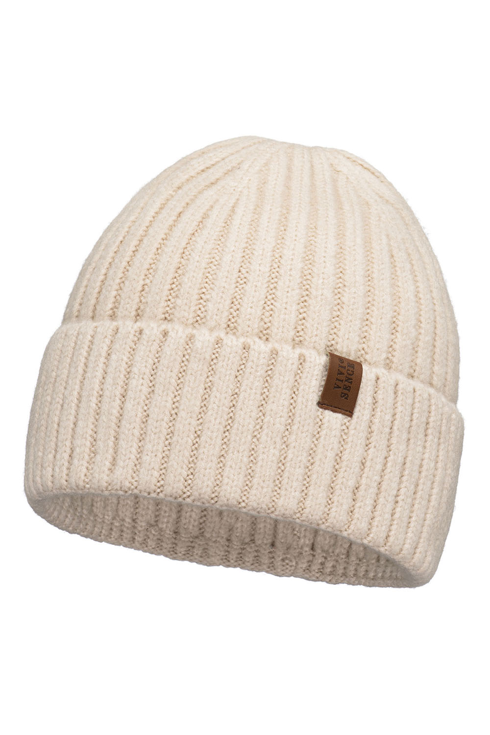Vivisence Bonnet Pour Femme L'automne et L'hiver Classique En Fil Côtelé Chaud Avec Ourlet Renversé Parfaitement Ajusté À La Tête Sans Doublure Polaire Éco-Cuir Journées Froides 70104, écru