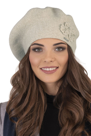 Vivisence Baskenmütze Damen Elegant Blume Warm Herbst Winter Accessoire 7006, beige
