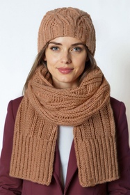 Vivisence Women Winter Hat And Scarf Set Lambswool Cotton Soft Knit Cozy Warmth, Beige