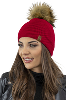 Vivisence Elegant Winter Set for Women with Pompom Hat and Warm Scarf Perfect for Cold Winter Days Ideal for Both Casual and Formal Outfits Made from Warm and Soft Acrylic Fabric, red