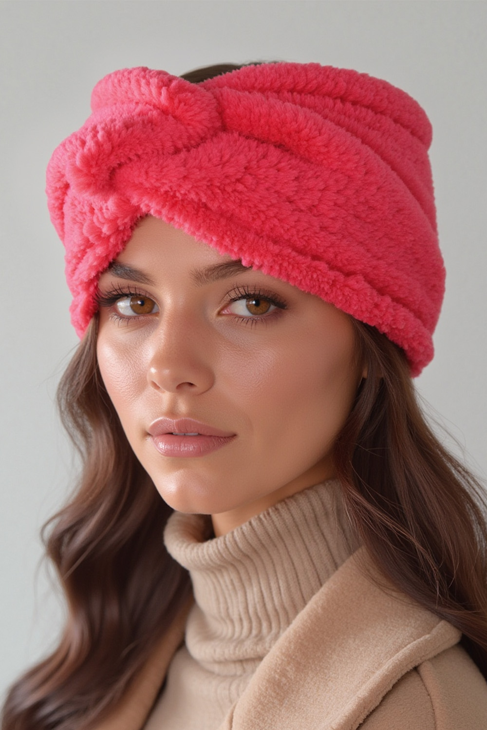 Vivisence Women Headband Soft Fluffy Knit Twist Front Cozy Warmth For Cold Days, raspberry