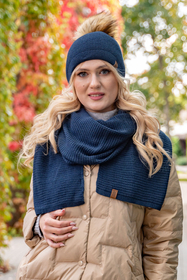 Vivisence Knitted Scarf For Women Wide Warm Soft Elegant Sporty Winter 7041S, dark blue