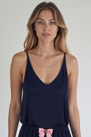 Vivisence Women's Pyjamas Top Viscose Shoulder Straps V-Neck 2200, dark blue
