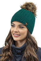 Vivisence Bonnet Et Écharpe Femme Pour L'automne et L'hiver Ensemble En Fil Chaud Avec Doublure En Polaire Anti-Statique Et Pompon En Fausse Fourrure Parfait Pour Les Froids Jours 7016Kmpl, turquoise foncé