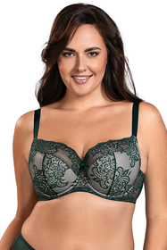 Vivisence Underwired Bra Lace Semi Padded Bra Half-Padded Cups Floral Lace Details Adjustable Straps Side Seam Boning Perfect for Elegant Gift, green