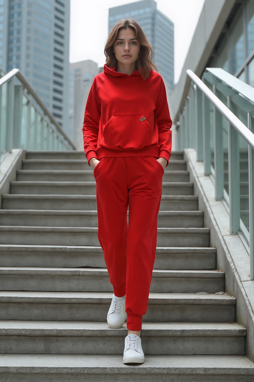 Vivisence Womens Sweatpants Cotton Ribbed Cuffs Loungewear Casual 9103, Red