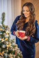 Vivisence Robe Cotton with Zipper Fastening and Cuffed Sleeves 5018, dark blue-red