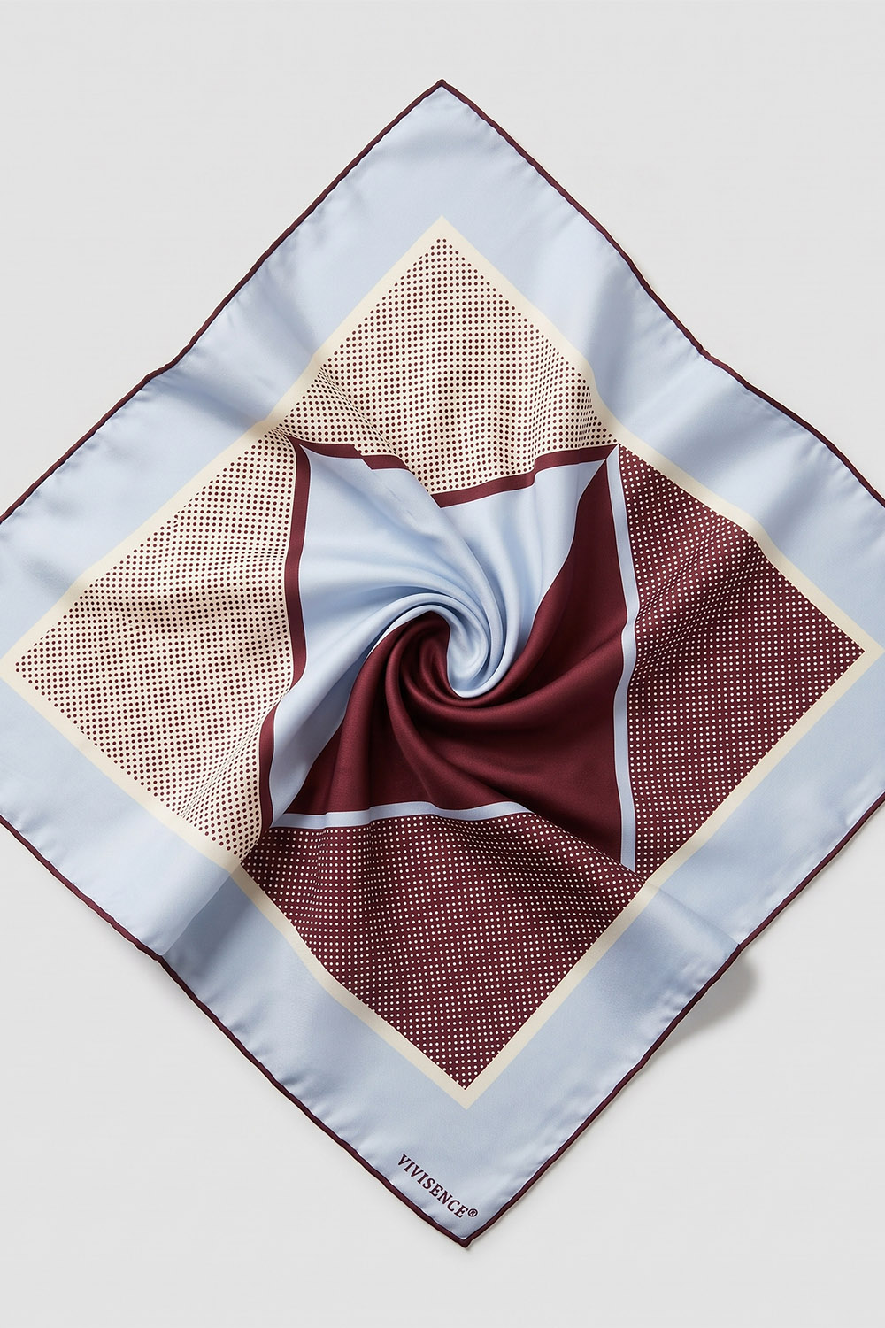 Vivisence Women Silk Scarf Square Bandana Hand Rolled Edges Smooth Drape, blue/brown