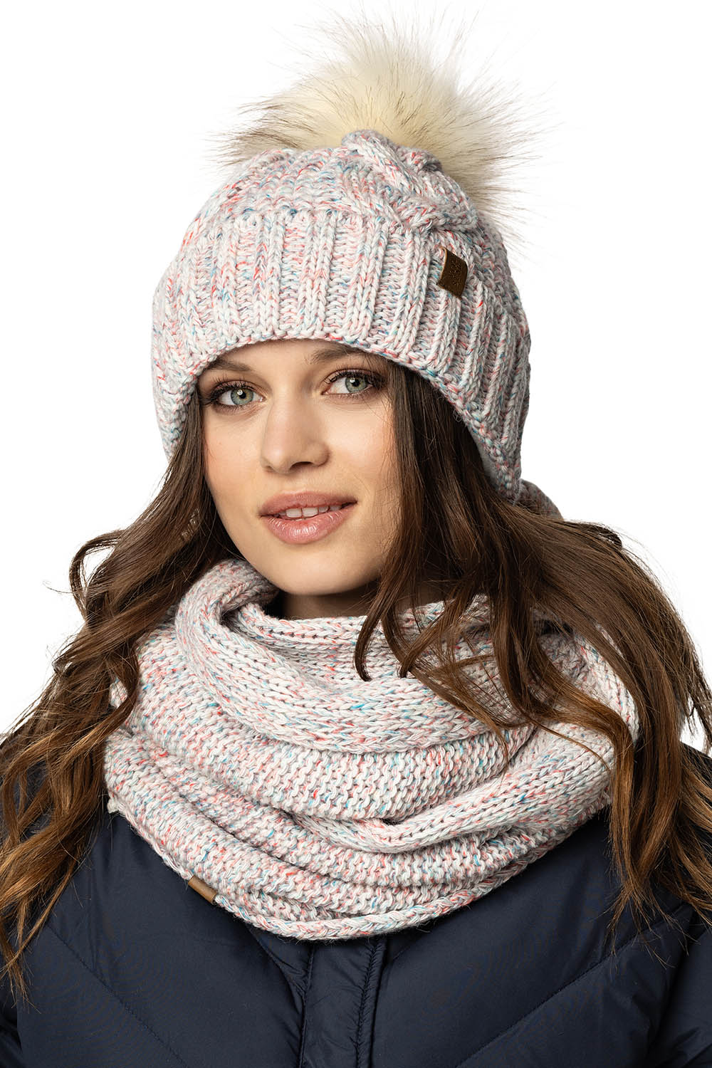 Vivisence Winter Hat With Pom Pom For Women Warm Ideal For Cold Days 7014, white melange