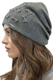 Vivisence Bonnet Femme Avec Perles Ajustement Parfait Conçu Avec Plis 7089, graphite