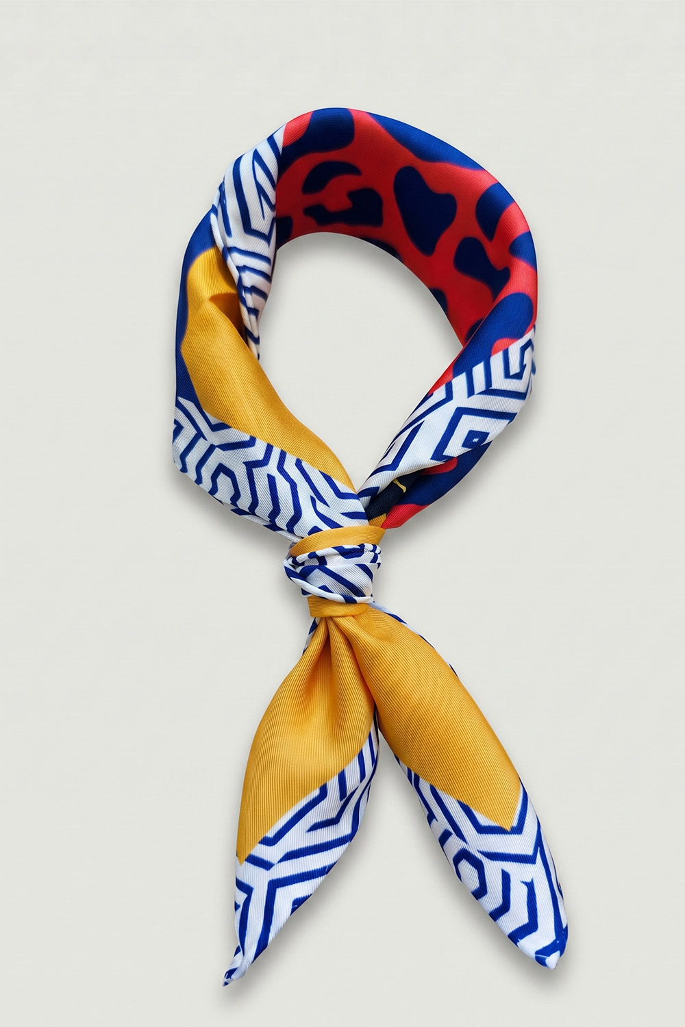 Vivisence Women Silk Scarf Hand Rolled Edges Lightweight Comfort Daily, yellow/navy blue