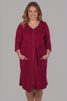 Vivisence Dressing Gown Cotton Zipper and Belt Pockets Home Comfort 5011, ruby
