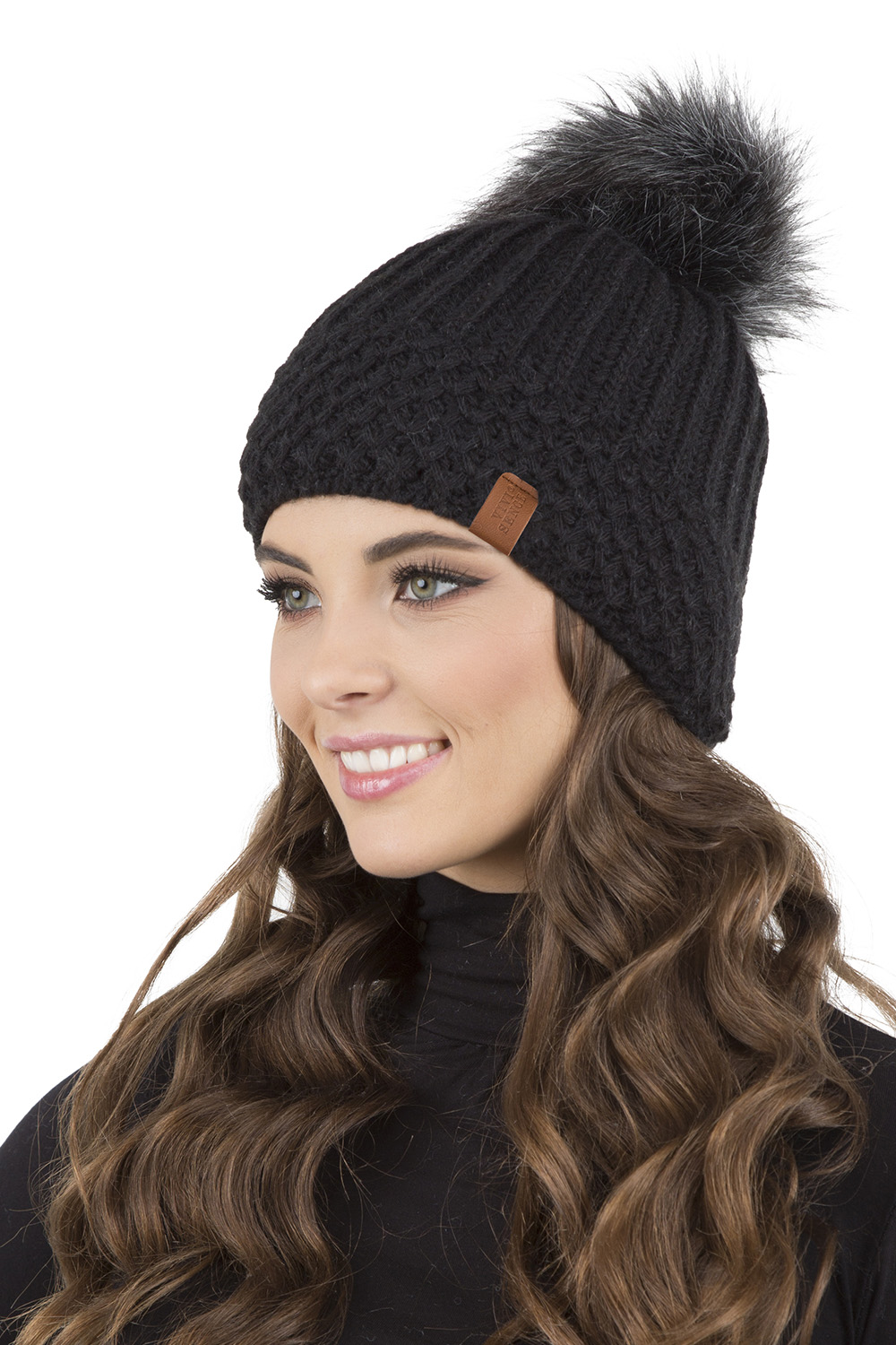 Vivisence Bonnet À Pompon Femme Chaud Et Confortable Pour Les Journées Froides 7016, noir