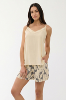 Vivisence Women Pajama Set Viscose Straps and Pockets Breathable Comfort, beige