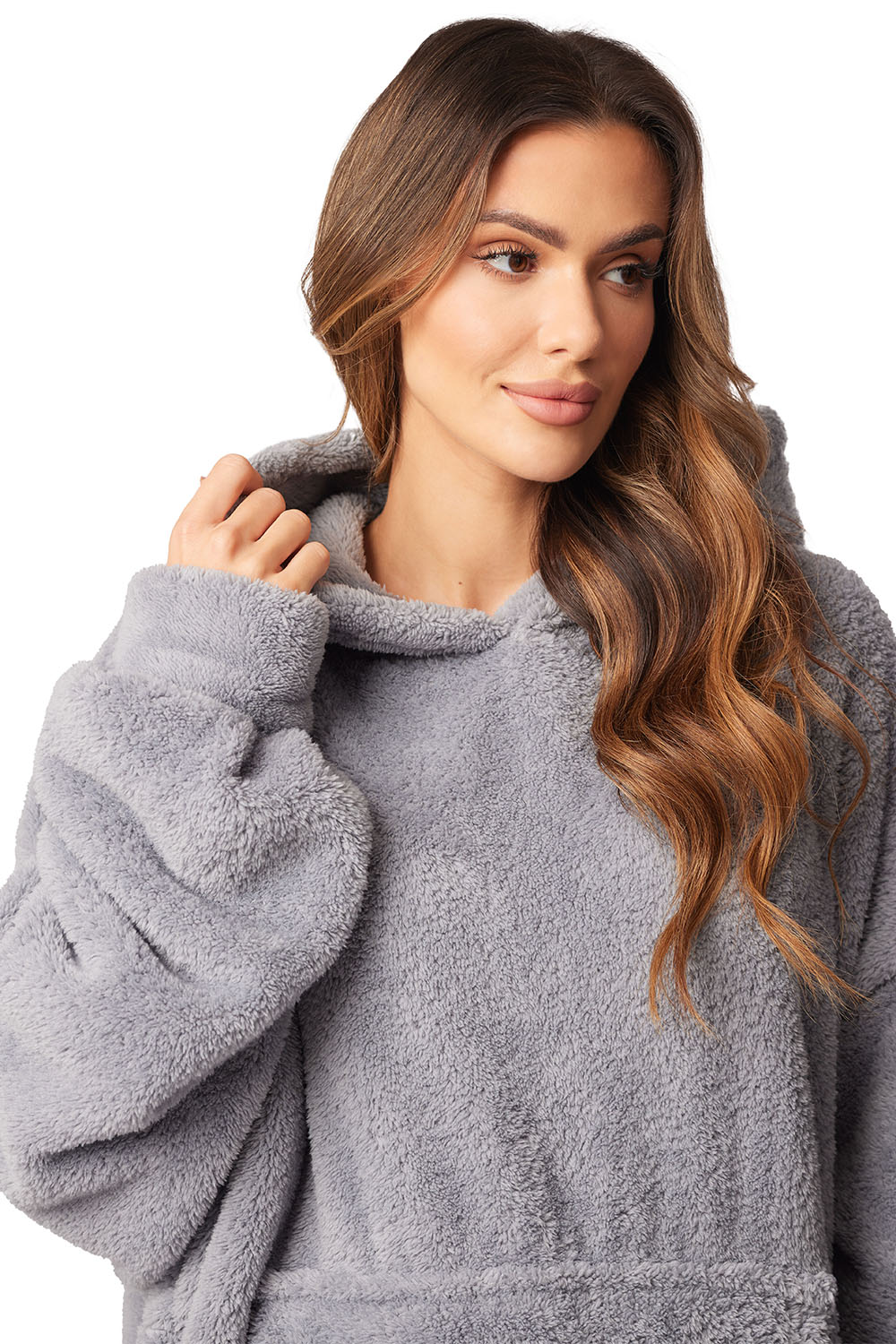 Vivisence Damen Deckenpullover Mit Socken Warm Flauschig One Size Geschenk 5028Kmpl, grau