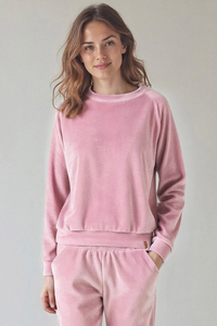 Vivisence Damen Sportbluse Sweatshirt Mit Rundhalsausschnitt Aus Velourstrick Mit Strickbündchen Und Langem Arm Lockerer Schnitt Für Freizeit Fitness Und Alltag 9005, Pink