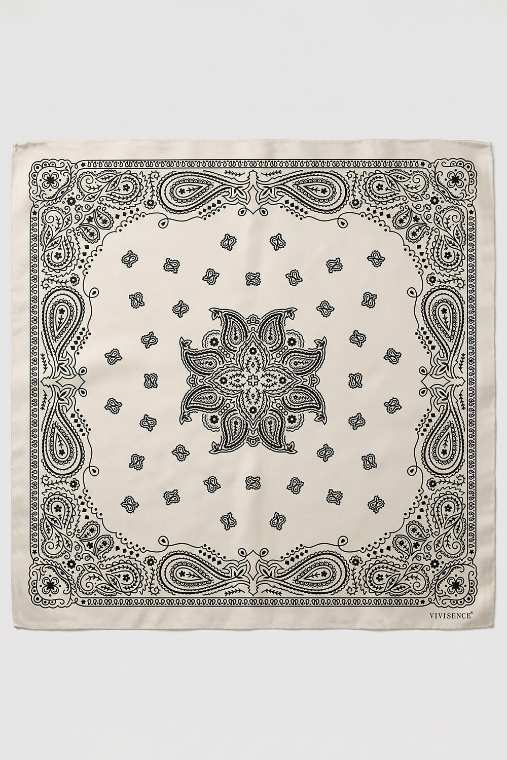 Vivisence Women Silk Scarf Square Bandana Hand Rolled Edges For Everyday, beige/black