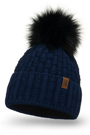 Vivisence Pom Pom Hat For Women Fleece Lined Knitted Winter Style 7015, dark blue