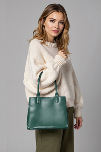 Vivisence Damen Handtasche 3 Kammern Stil und Komfort für Jeden Tag, Grün