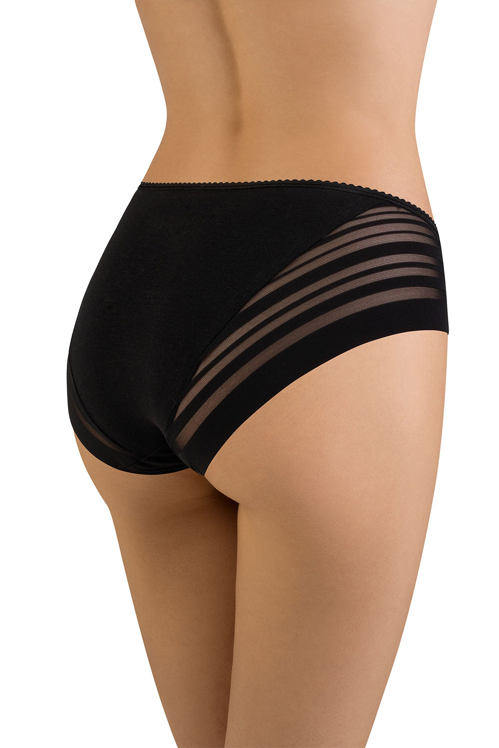 Vivisence Dame Slip Unterhose Streifen Glatt Bund Netz Unterwäsche 4015, schwarz