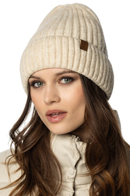 Vivisence Bonnet Pour Femme L'automne et L'hiver Classique En Fil Côtelé Chaud Avec Ourlet Renversé Parfaitement Ajusté À La Tête Sans Doublure Polaire Éco-Cuir Journées Froides 70104, écru