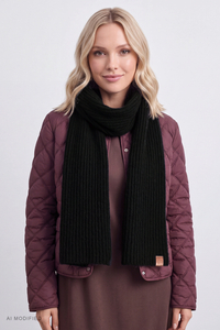 Vivisence Women's Ribbed Wool Blend Scarf, black
