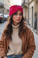 Vivisence Bandeau Femme Hiver Automne Chaud Couvre-chefs d'hiver Confortable Élégant Accessoire Cheveux Entrelacé Devant Tricot Extensible Idéal Journées Froides, rubis