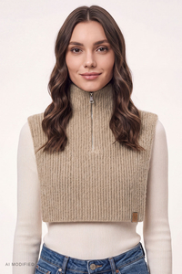 Vivisence women's knitted neck warmer with zip, warm and form-fitting, beige